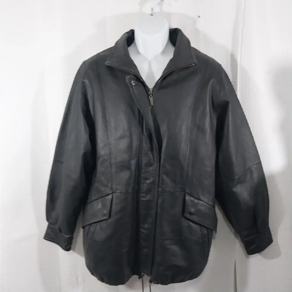 CROFT & BARROW! LUXE BLACK GENUINE LEATHER THERMAL LINED COAT, JACKET! SZ M